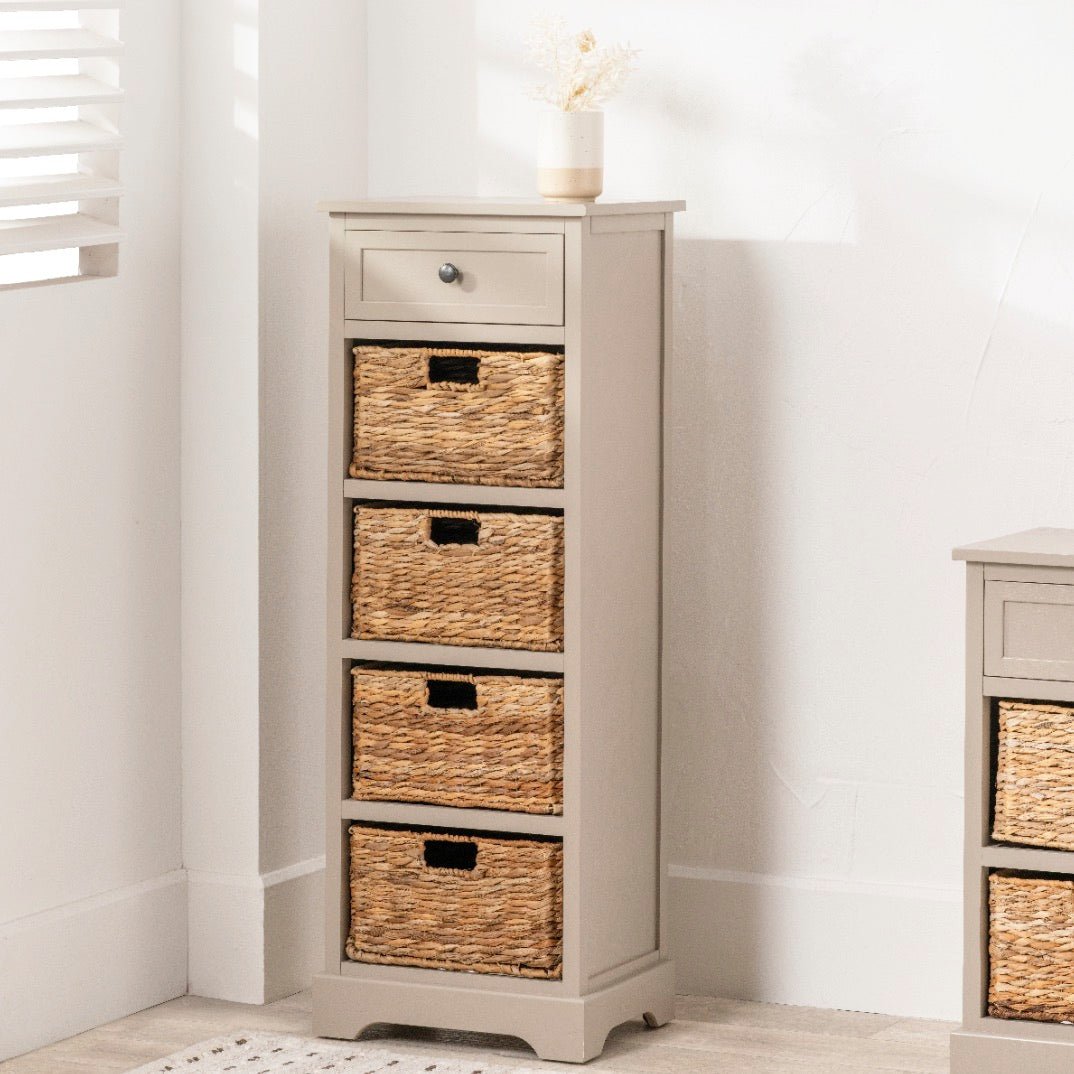 Devonshire Putty Pine 1 Drawer 4 Basket Tallboy – Duck Barn Interiors