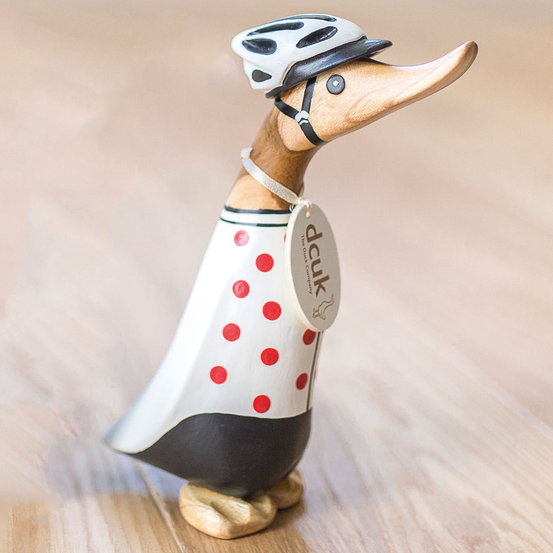 Cyclist Wooden Duckling in Polka Dot Jersey - Duck Barn Interiors