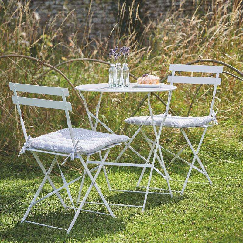 Garden Bistro Round Table and 2 Chairs in Chalk - Duck Barn Interiors