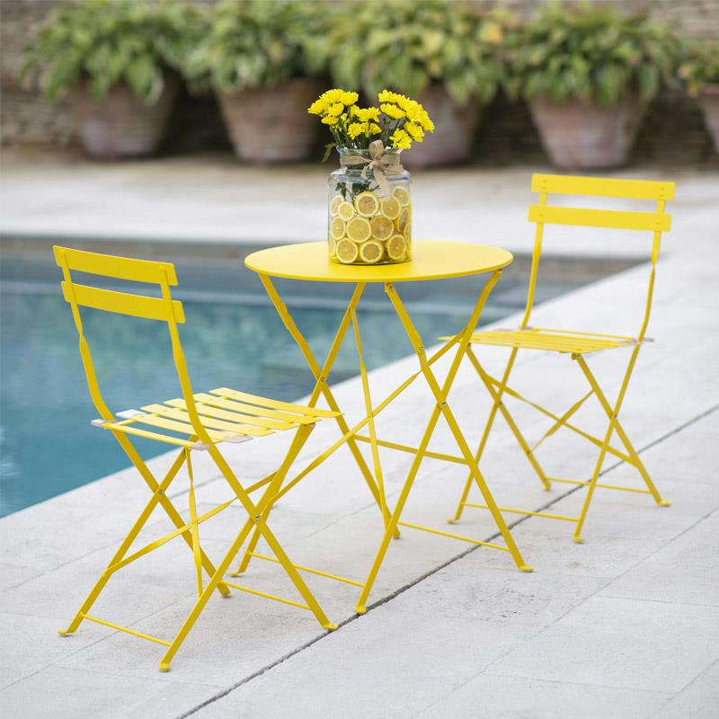 Garden Bistro Round Table and 2 Chairs in Lemon - Duck Barn Interiors