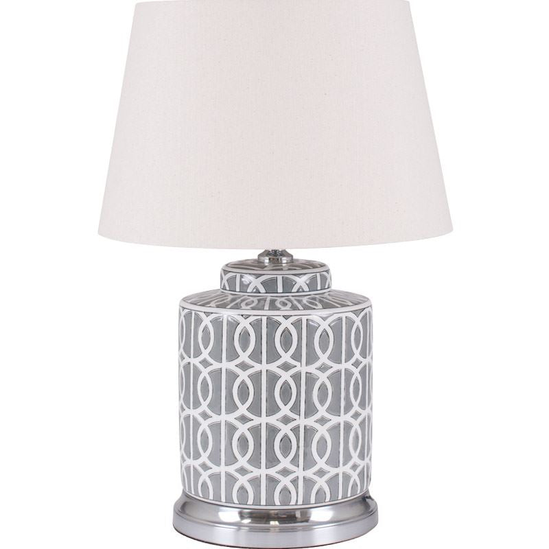Grey and White Geo Pattern Table Lamp - Duck Barn Interiors