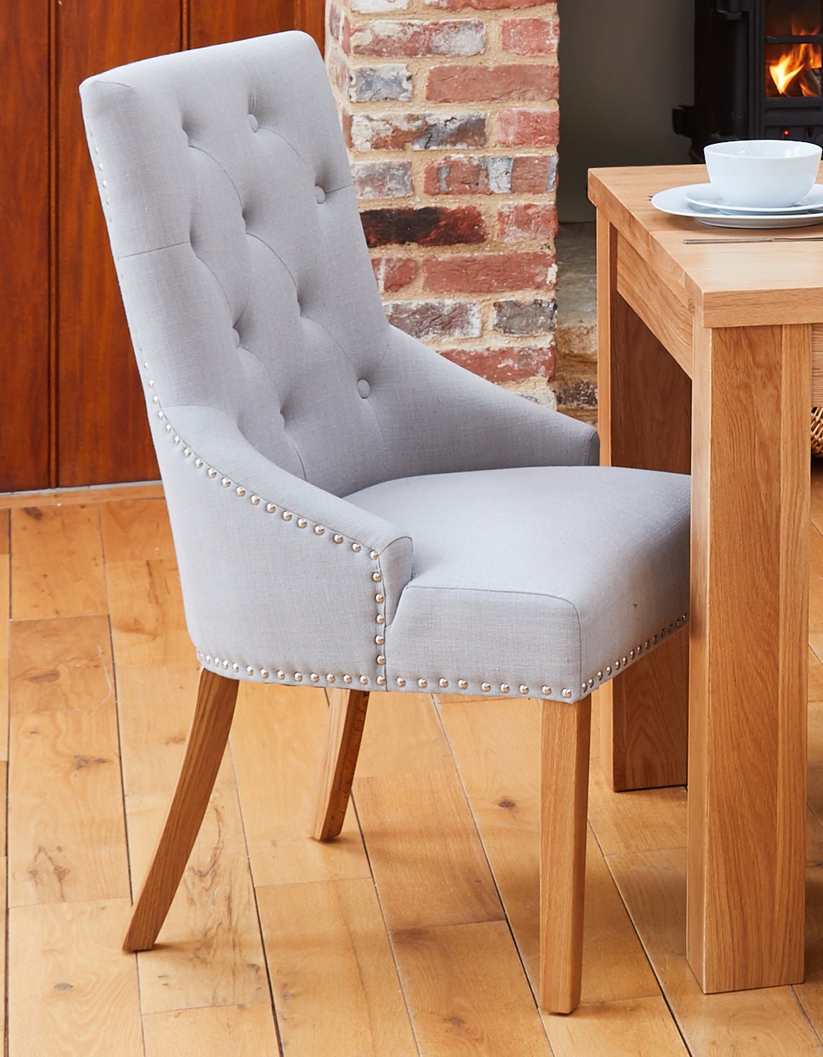 Grey Oak Accent Upholstered Dining Chair (Pair) - Duck Barn Interiors
