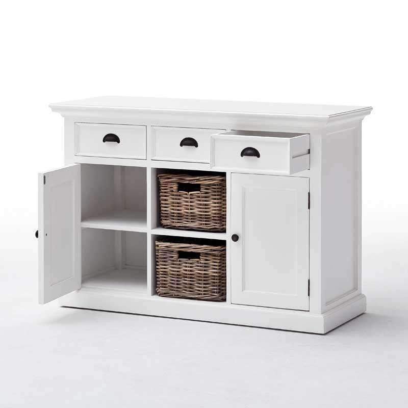 Halifax White Painted Buffet Sideboard with Rattan Baskets - Duck Barn Interiors