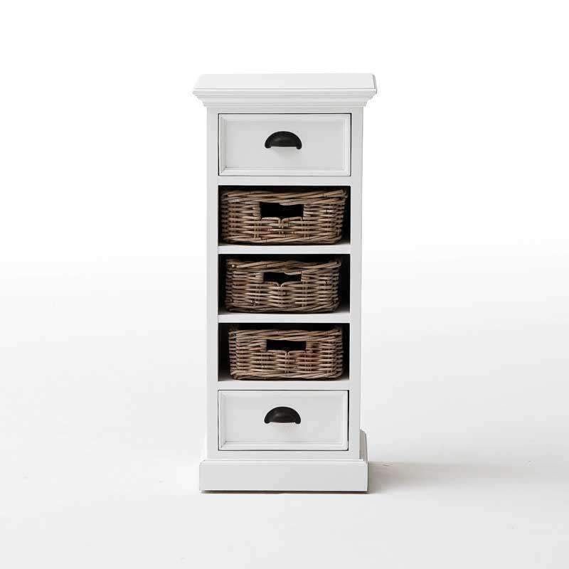Halifax White Painted Narrow Tallboy Chest of Drawers with Rattan Baskets - Duck Barn Interiors