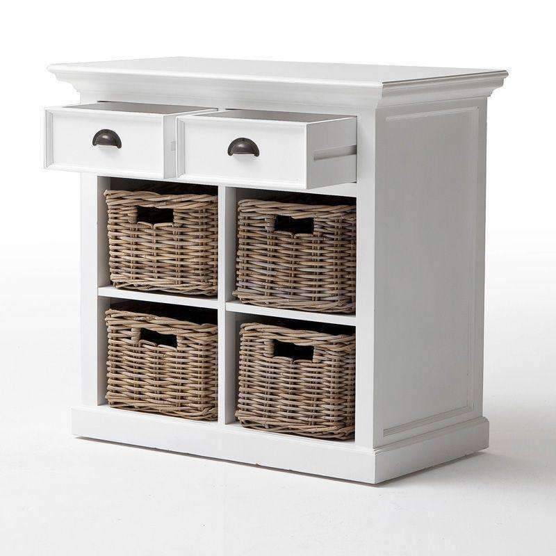 Halifax White Painted Small Chest of Drawers with Rattan Baskets - Duck Barn Interiors