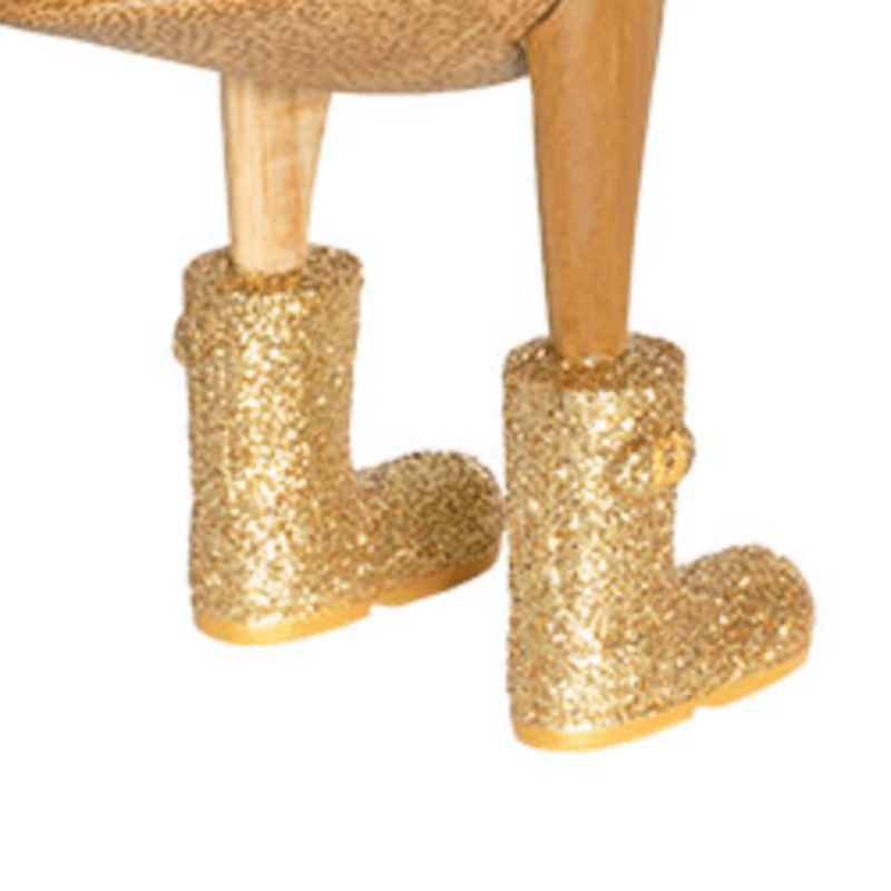 Large Wooden Disco Duck with Gold Sparkly Welly Boots - Duck Barn Interiors