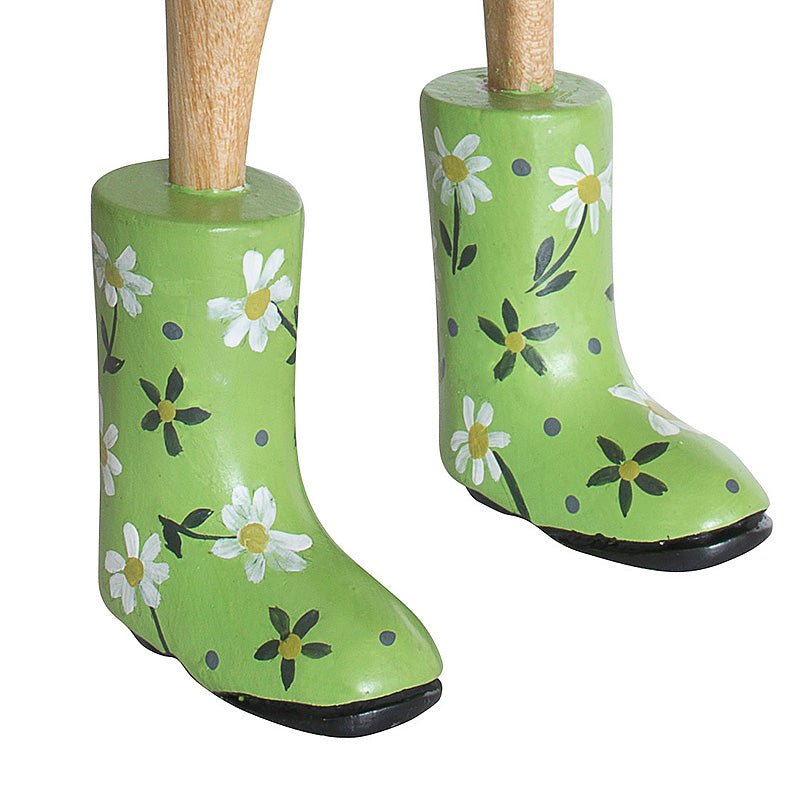 Large Wooden Duck in Green Floral Welly Boots - Duck Barn Interiors