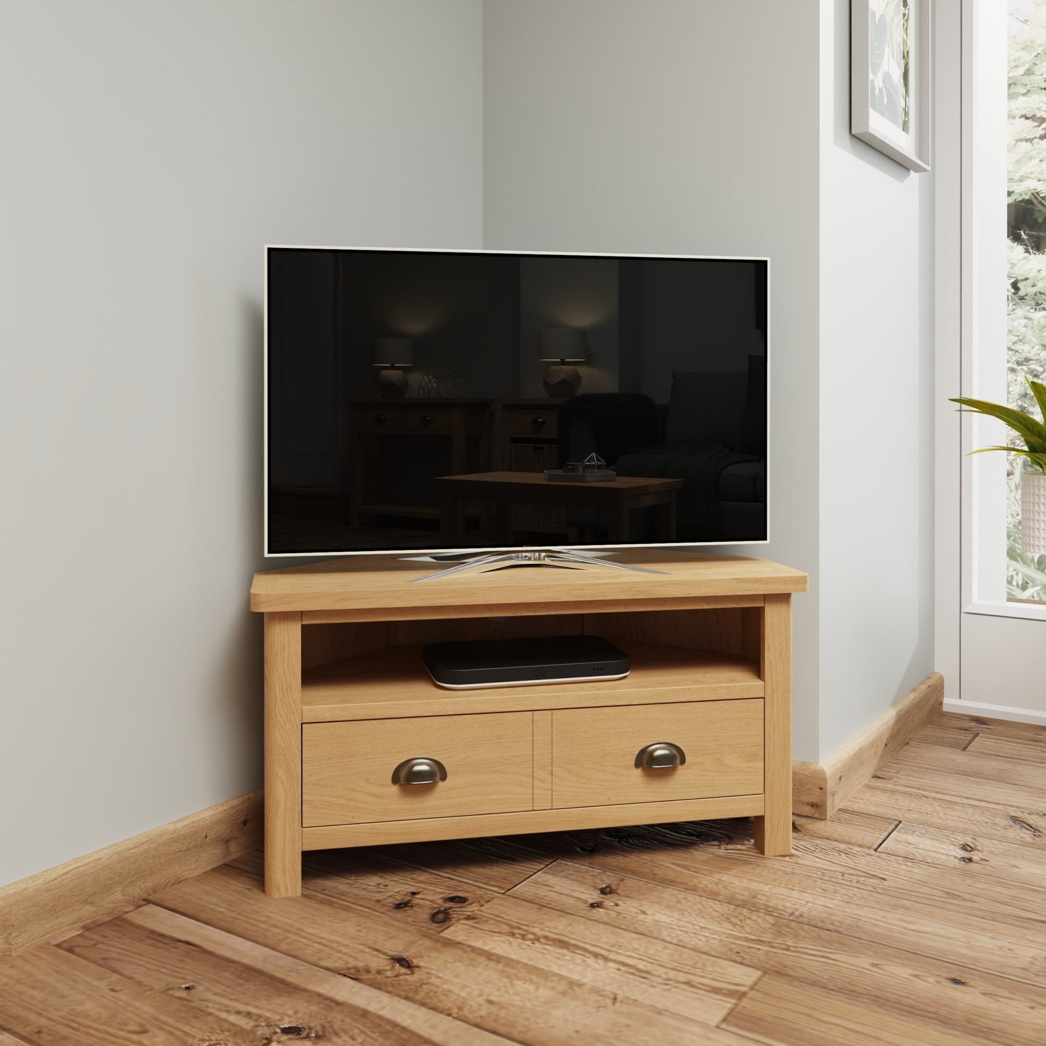 Loxwood Oak Corner TV Cabinet - Duck Barn Interiors
