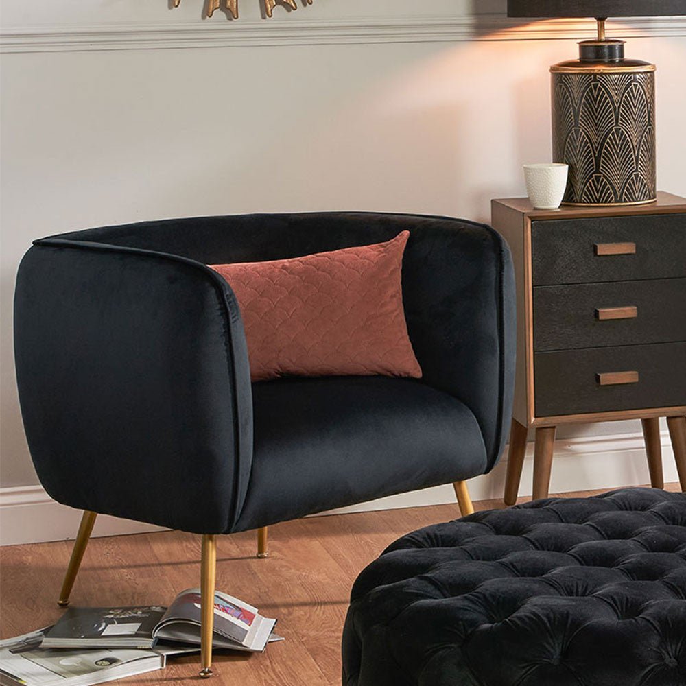 Lucca Black Velvet Chair with Gold Legs - Duck Barn Interiors