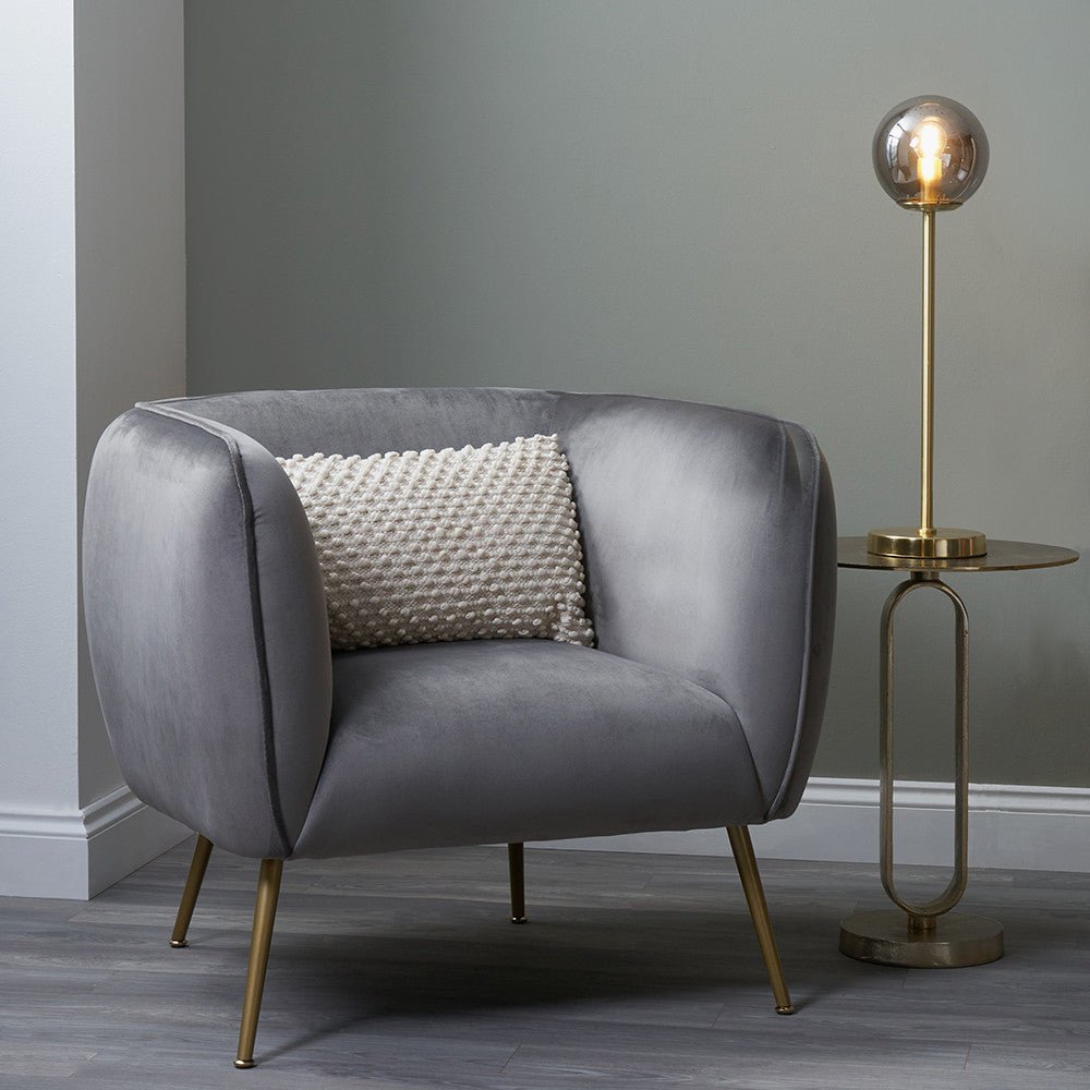 Lucca Dove Grey Velvet Chair with Gold Legs - Duck Barn Interiors