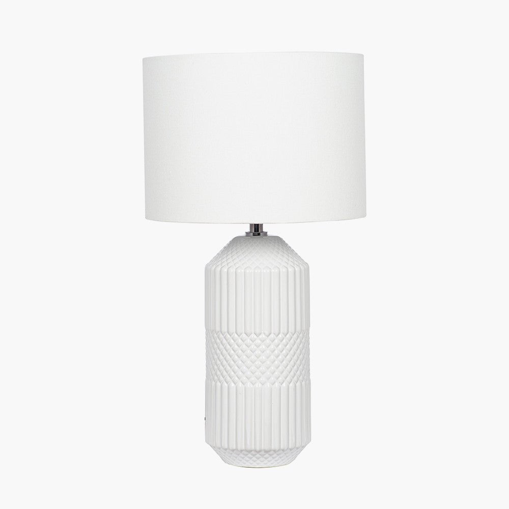 Meribel White Geo Tall Textured Table Lamp with Shade - Duck Barn Interiors