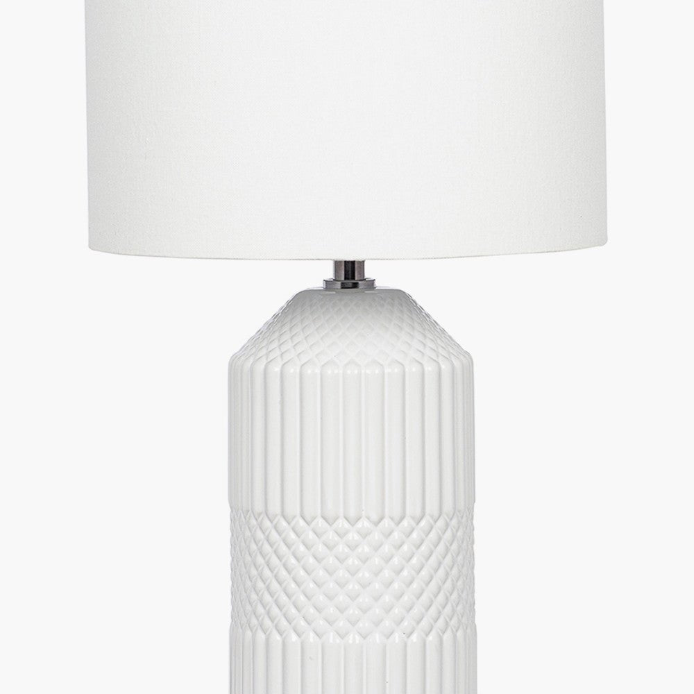 Meribel White Geo Tall Textured Table Lamp with Shade - Duck Barn Interiors