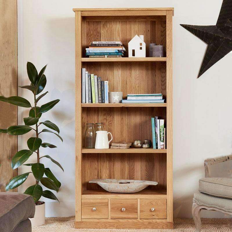Mobel Oak Large Bookcase With Drawers - Duck Barn Interiors