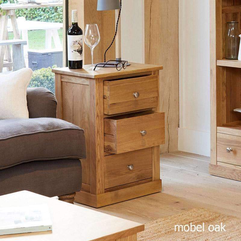 Mobel Oak Three Drawer Lamp/Bedside Table - Duck Barn Interiors