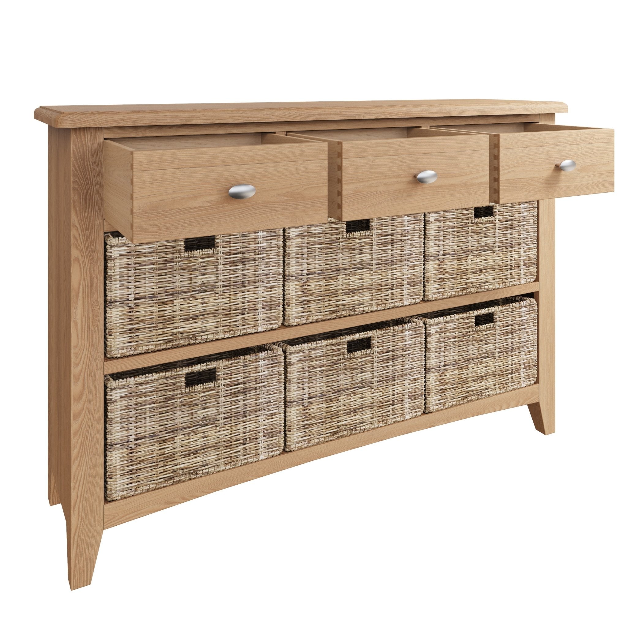 Ockley Oak 3 Drawer 6 Basket Cabinet - Duck Barn Interiors