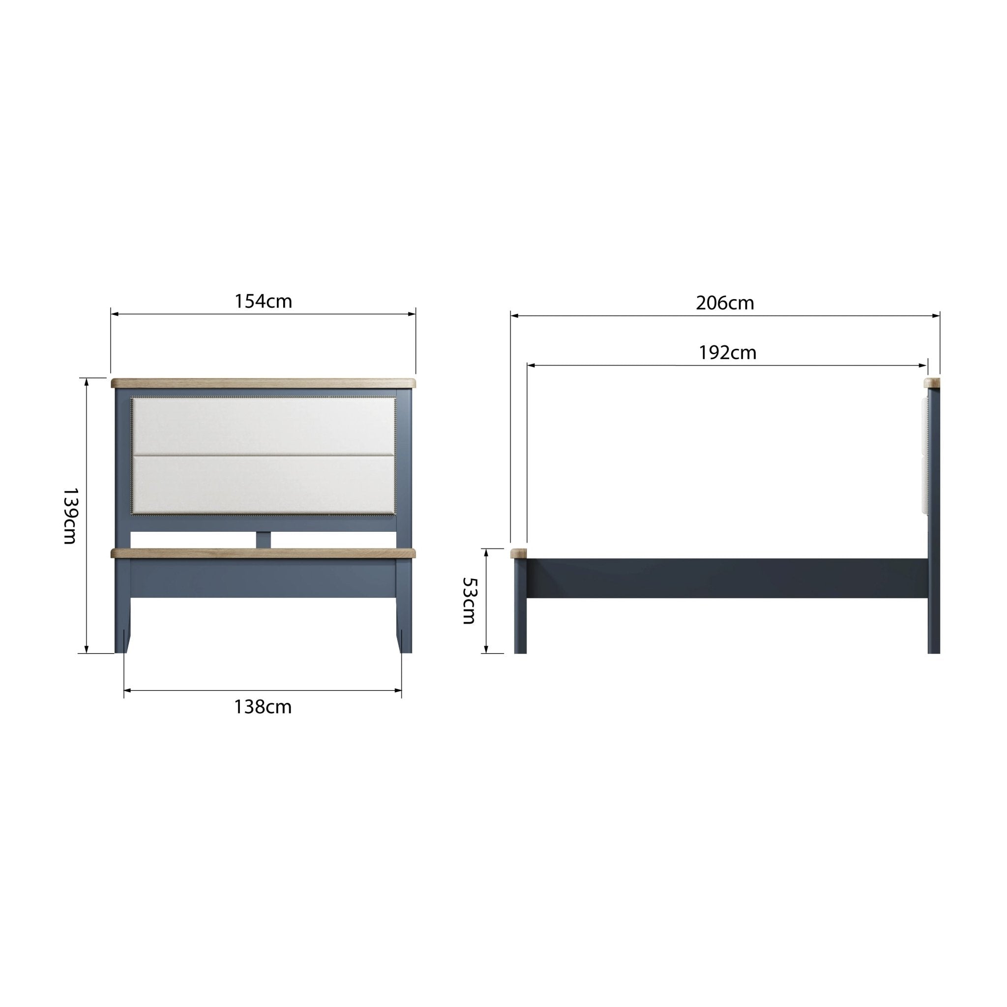 Rogate Blue 4'6" Double Bed Frame - Fabric Headboard - Duck Barn Interiors