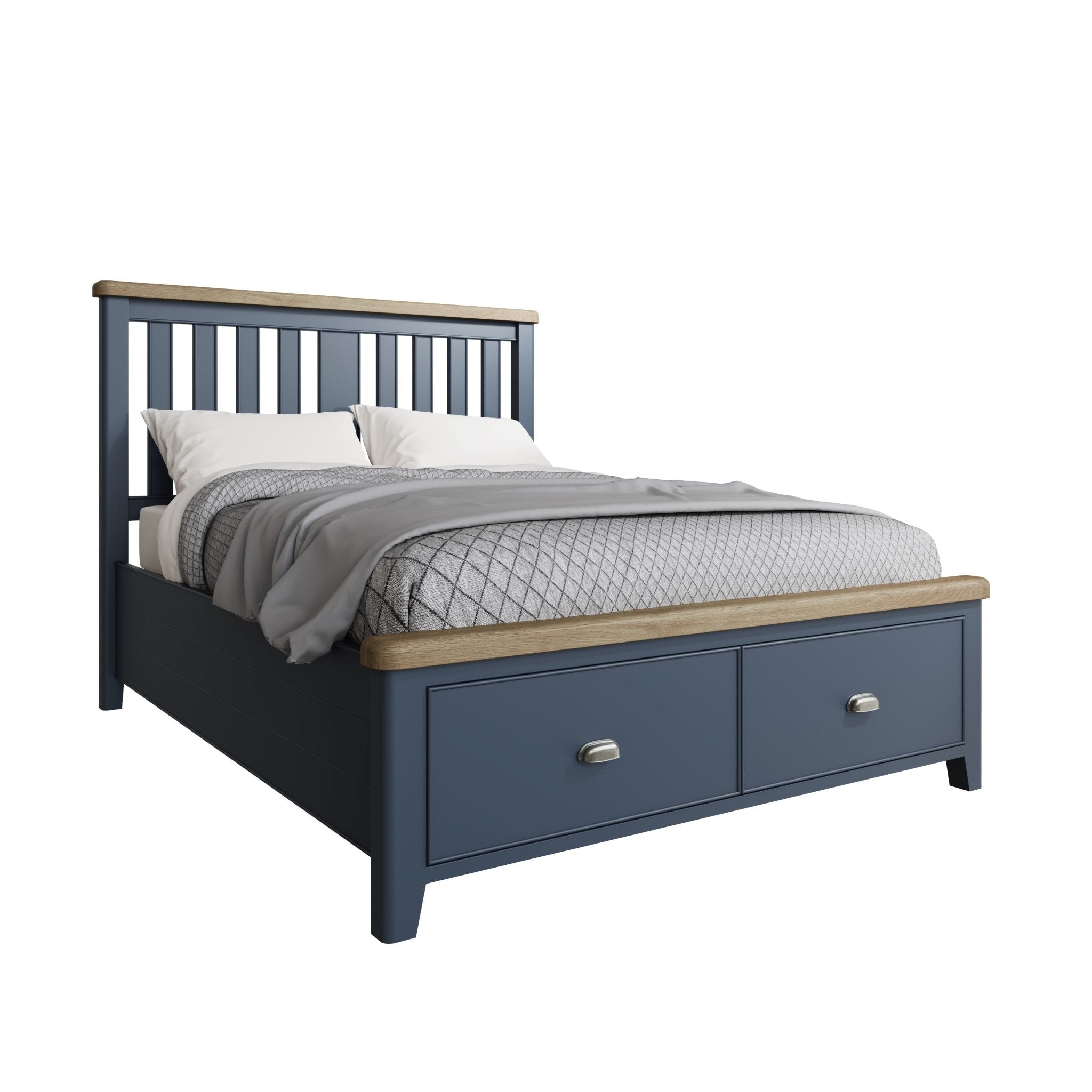 Rogate Blue 4'6 Double Bed Frame - Wooden Headboard & Drawers - Duck Barn Interiors