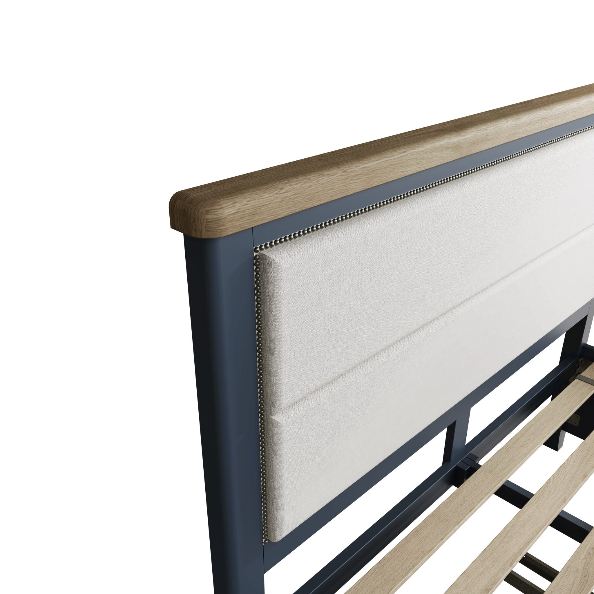 Rogate Blue 5'0 Kingsize Bed Frame - Fabric Headboard & Drawers - Duck Barn Interiors