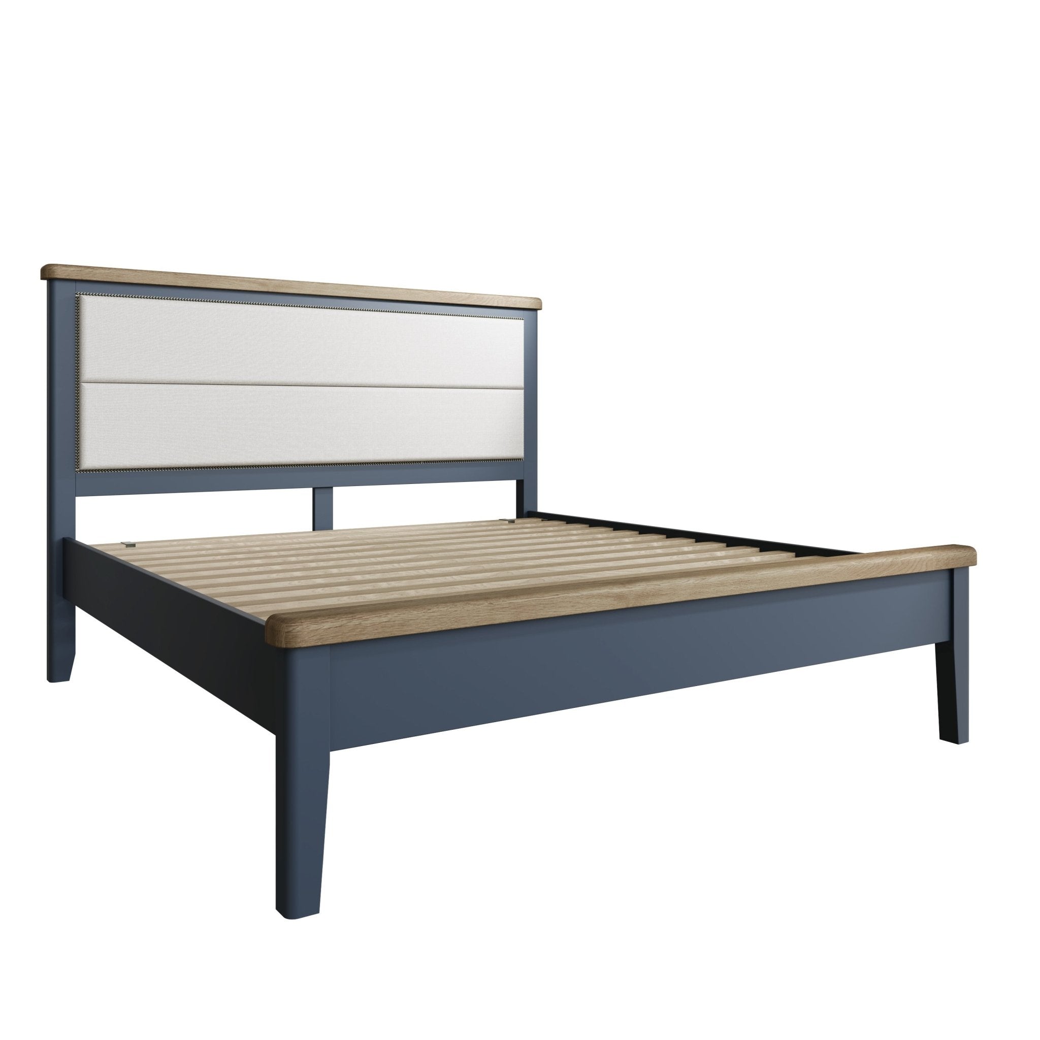 Rogate Blue 6'0 Super King size Bed Frame - Fabric Headboard - Duck Barn Interiors