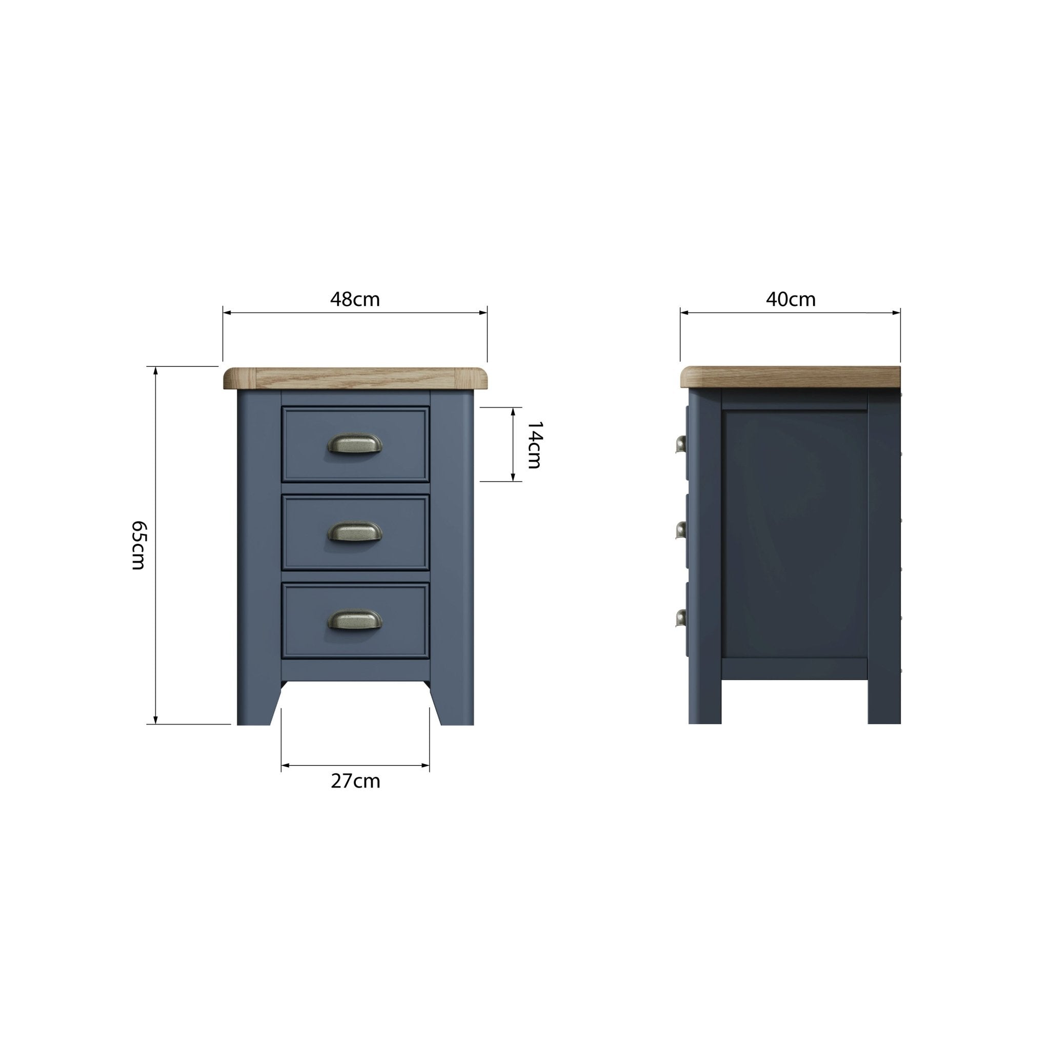 Rogate Blue Extra Large 3 Drawer Bedside Table - Duck Barn Interiors