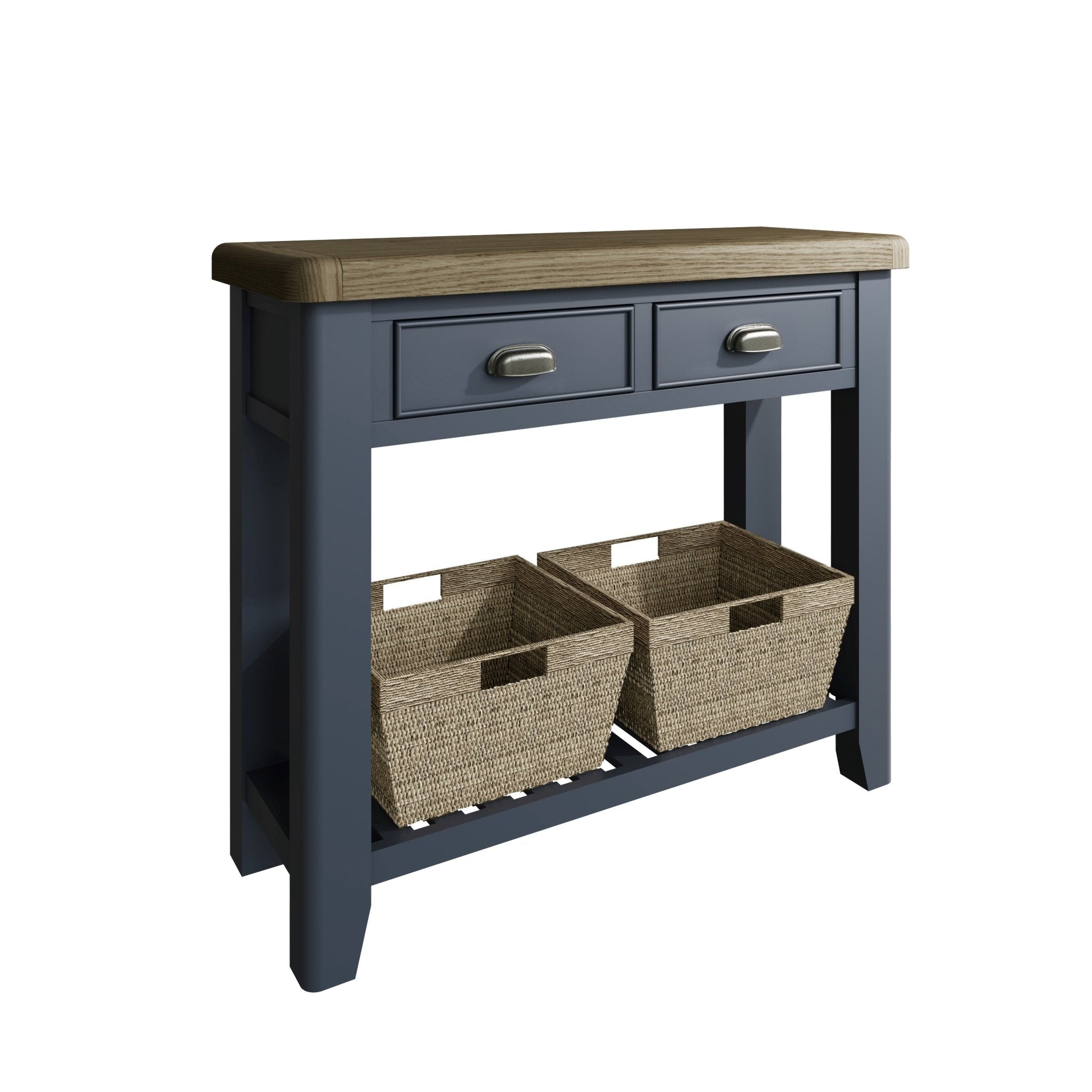 Rogate Blue Painted Console Table with 2 Baskets - Duck Barn Interiors