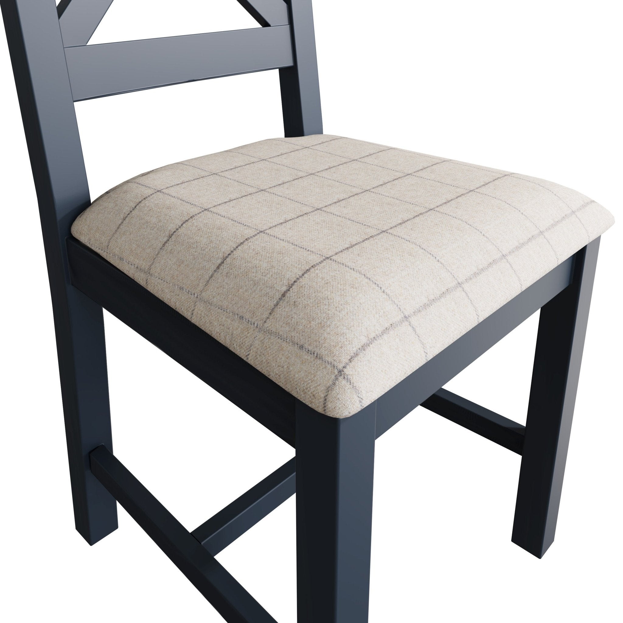 Rogate Blue Painted Cross Back Fabric Dining Chair - Natural Check - Duck Barn Interiors