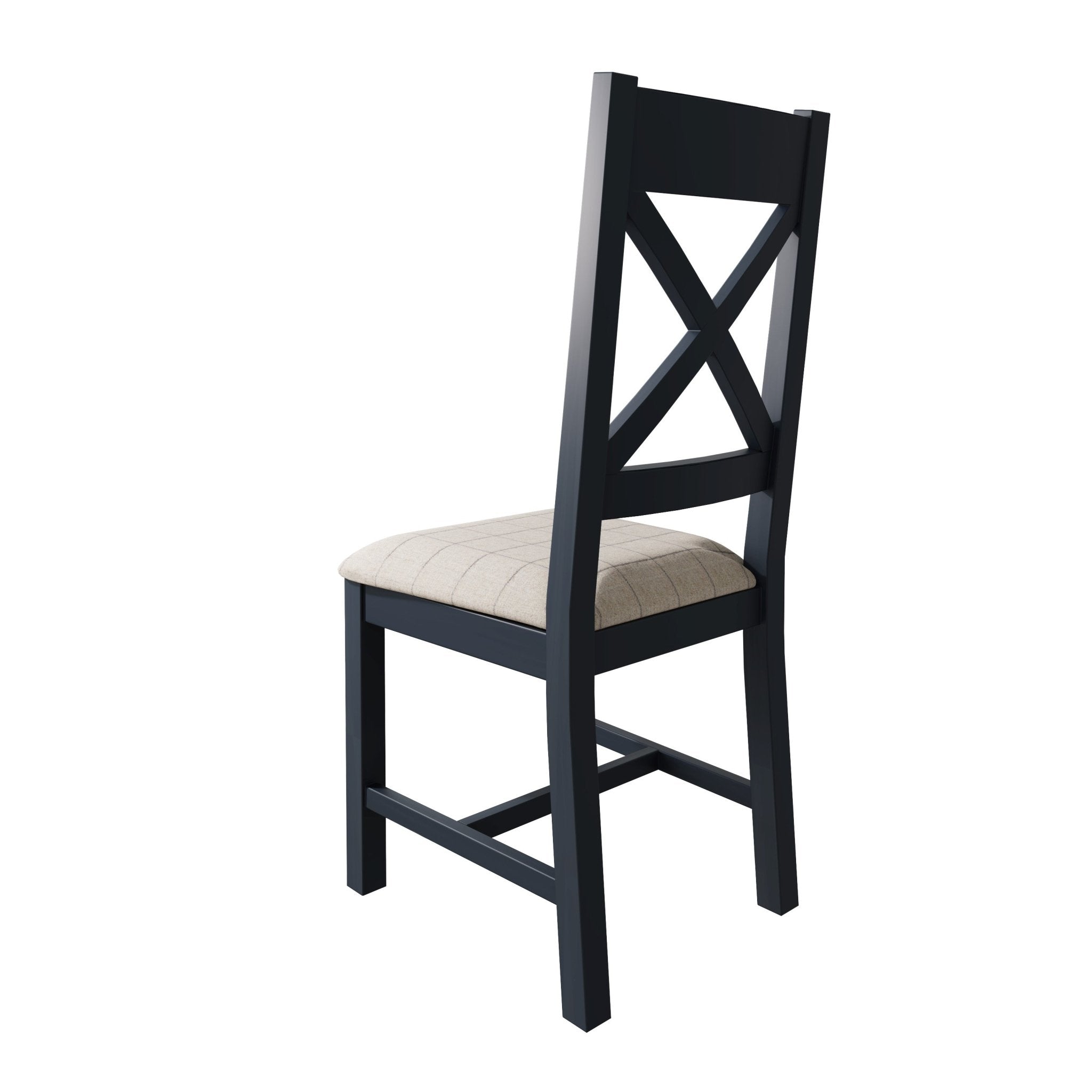 Rogate Blue Painted Cross Back Fabric Dining Chair - Natural Check - Duck Barn Interiors