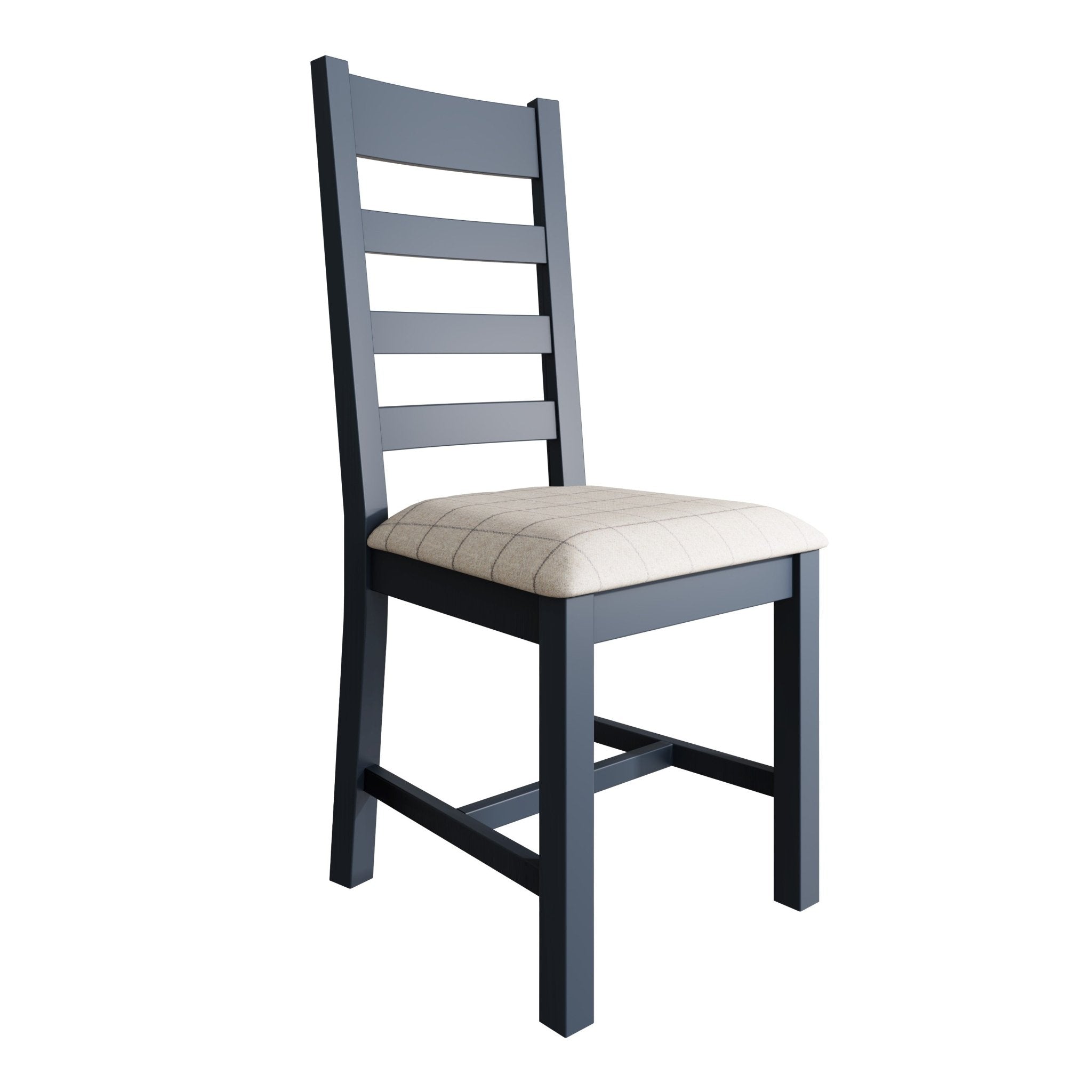 Rogate Blue Painted Slatted Fabric Dining Chair - Natural Check - Duck Barn Interiors