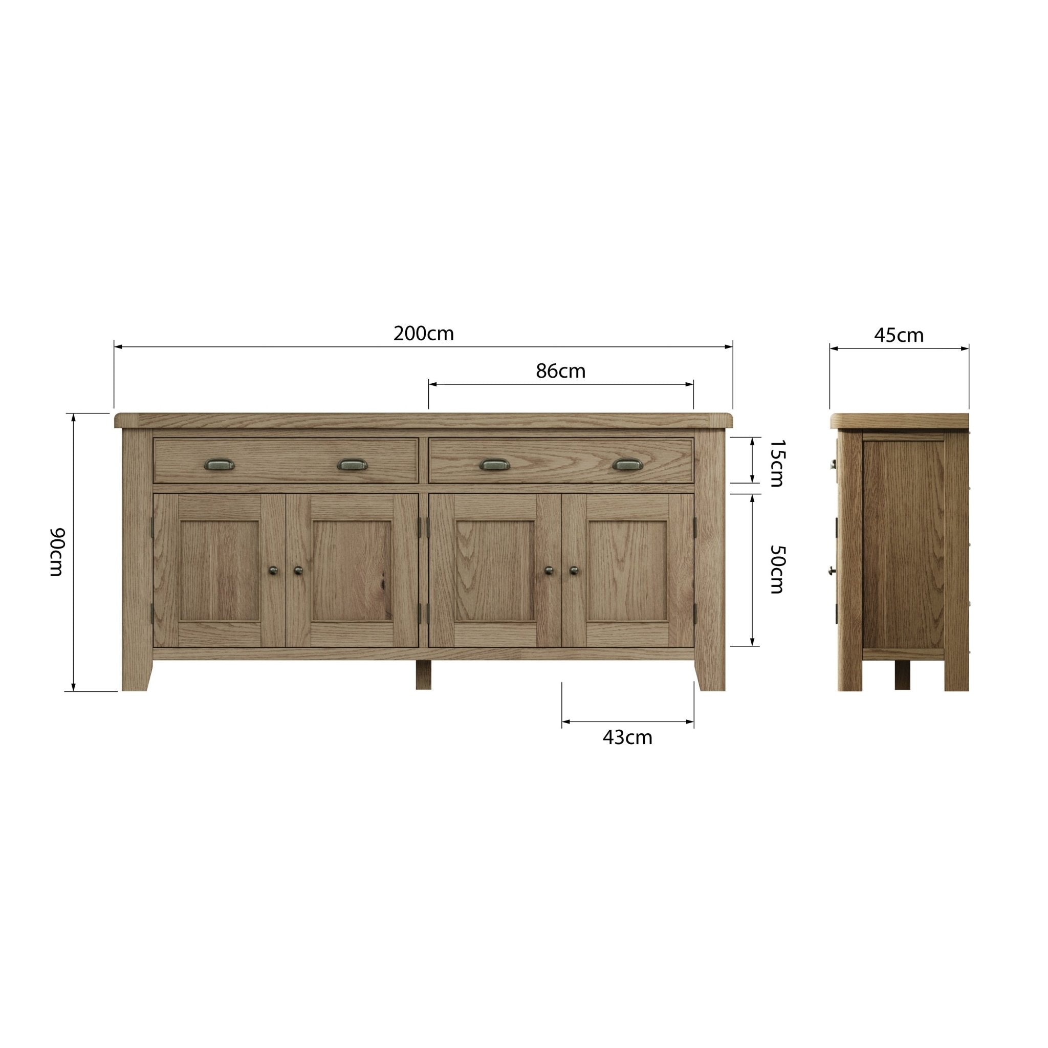Rusper Oak 4 Door Large Sideboard - Duck Barn Interiors