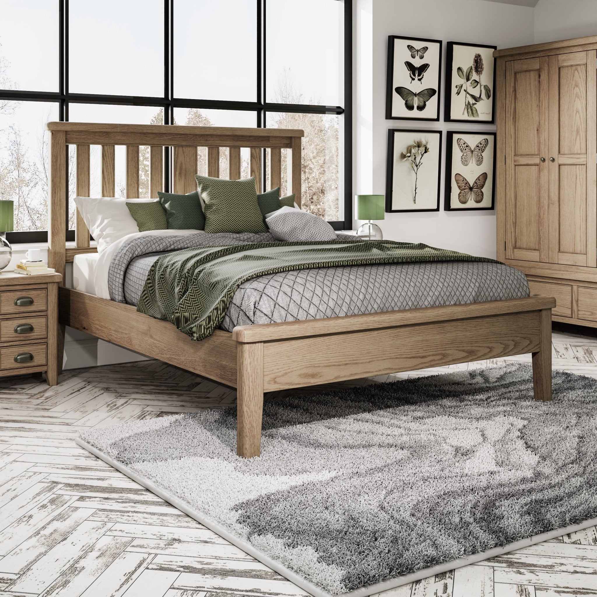 Rusper Oak 5'0 Kingsize Bed Frame - Wooden Headboard - Duck Barn Interiors