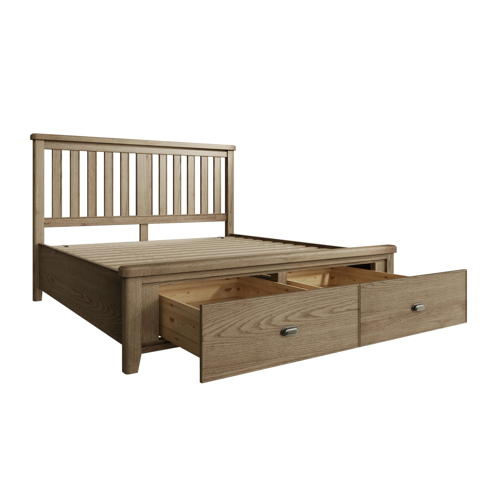 Rusper Oak 6'0 Super King Bed Frame - Wooden Headboard & Drawers - Duck Barn Interiors