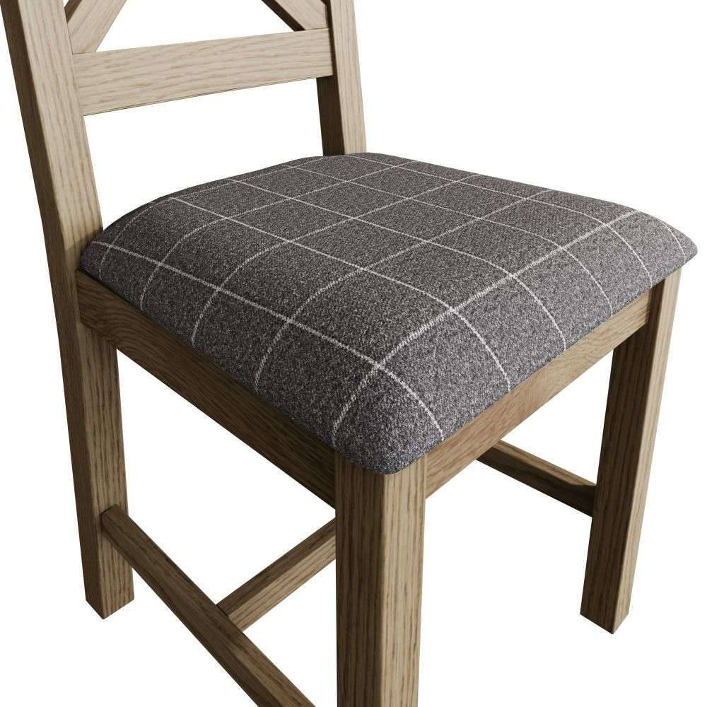 Rusper Oak Cross Back Fabric Dining Chair - Grey Check - Duck Barn Interiors