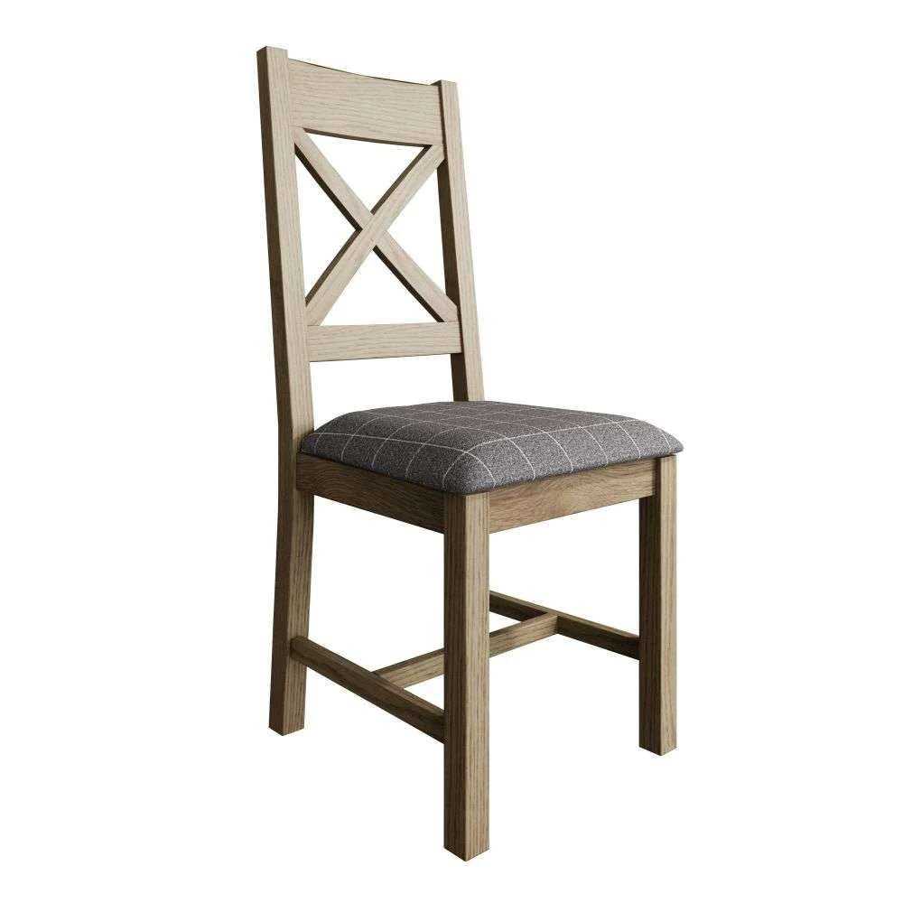 Rusper Oak Cross Back Fabric Dining Chair - Grey Check - Duck Barn Interiors