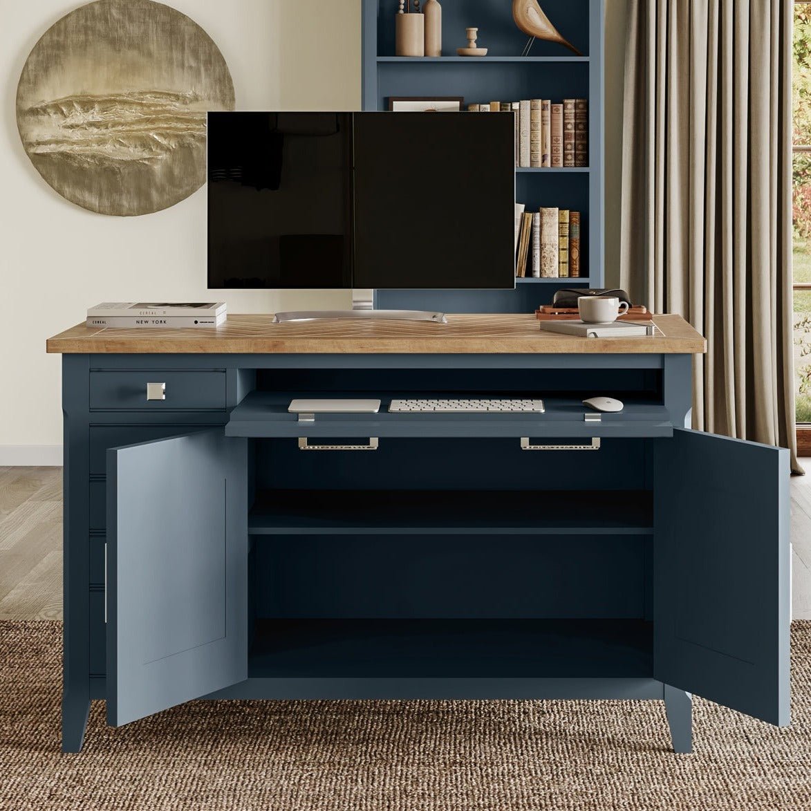 Signature Blue Hidden Home Office Desk - Duck Barn Interiors