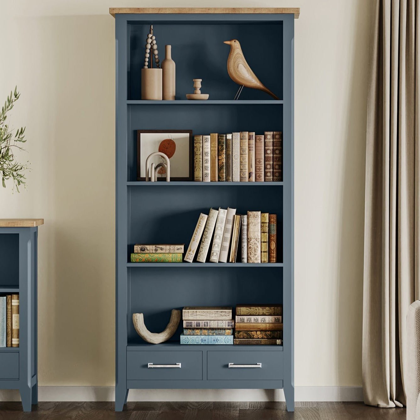 Signature Blue - Tall bookcase - Duck Barn Interiors
