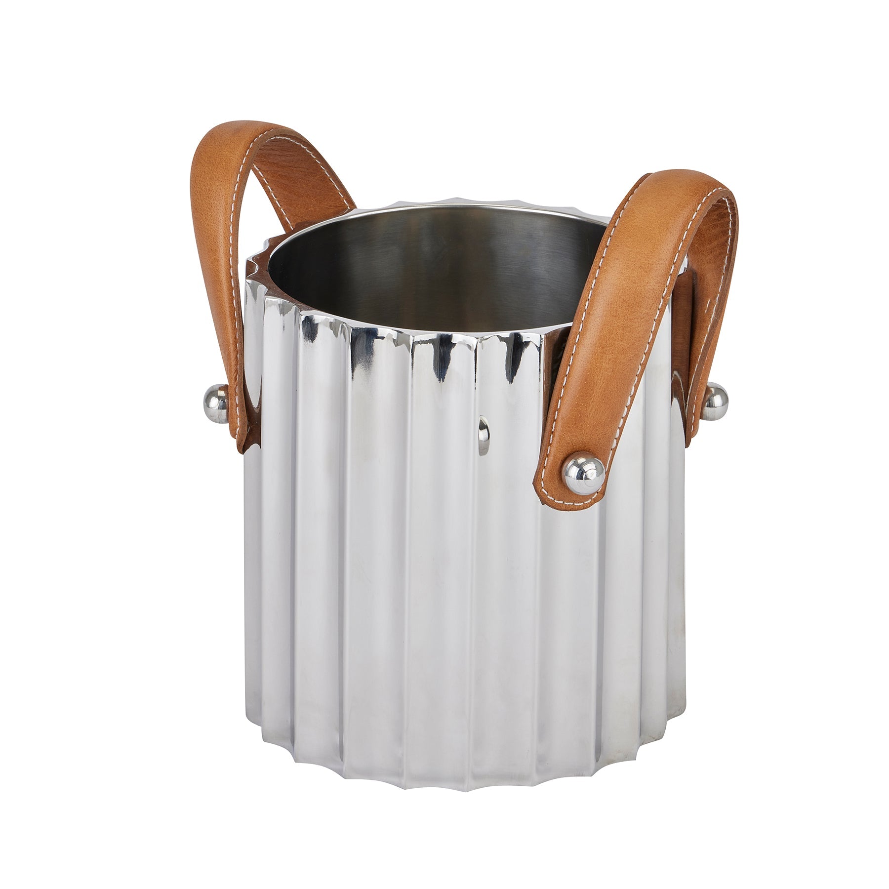 Silver Fluted Ice Bucket with Leather Handle - Small - Duck Barn Interiors