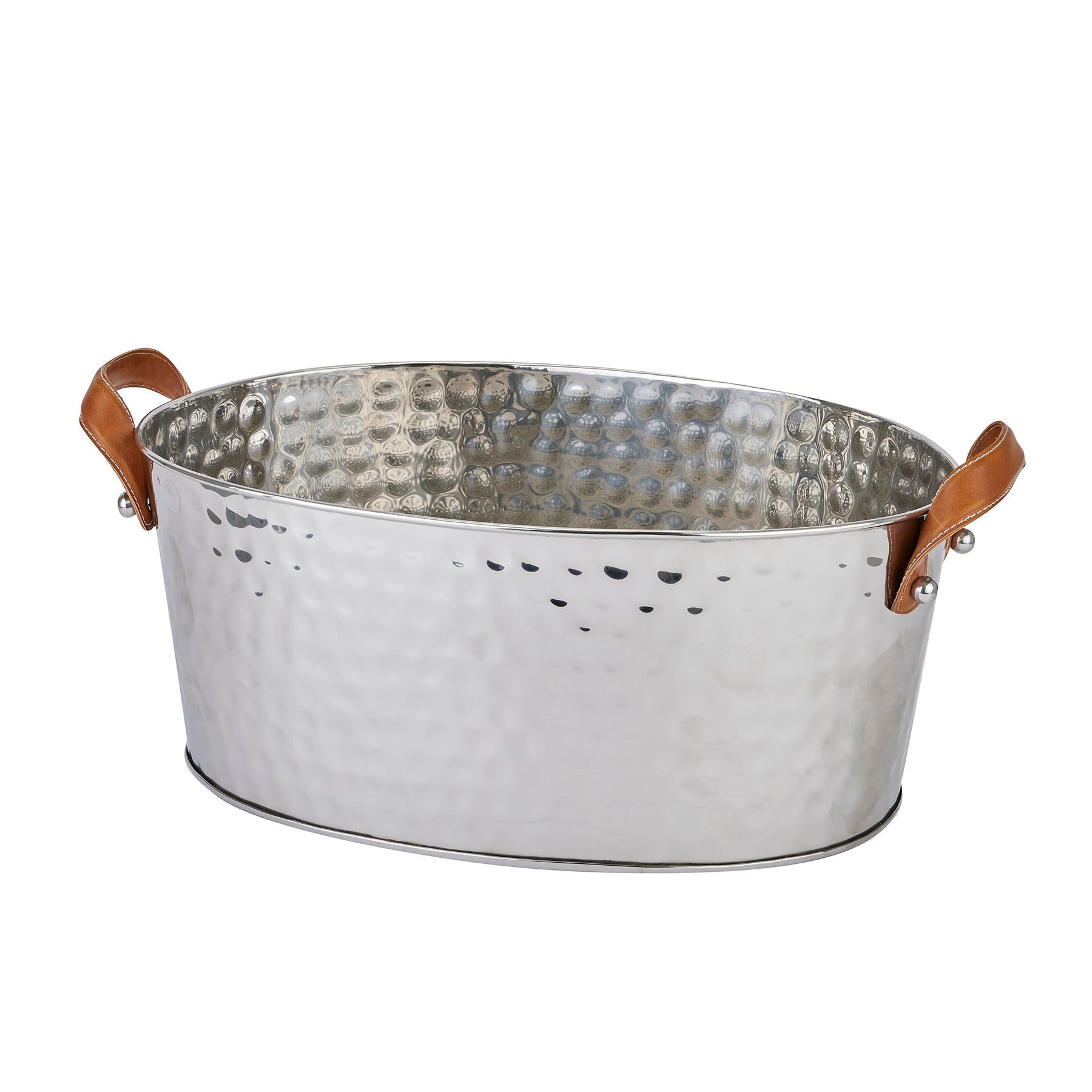 Silver Ice Bucket with Leather Handle - Large - Duck Barn Interiors