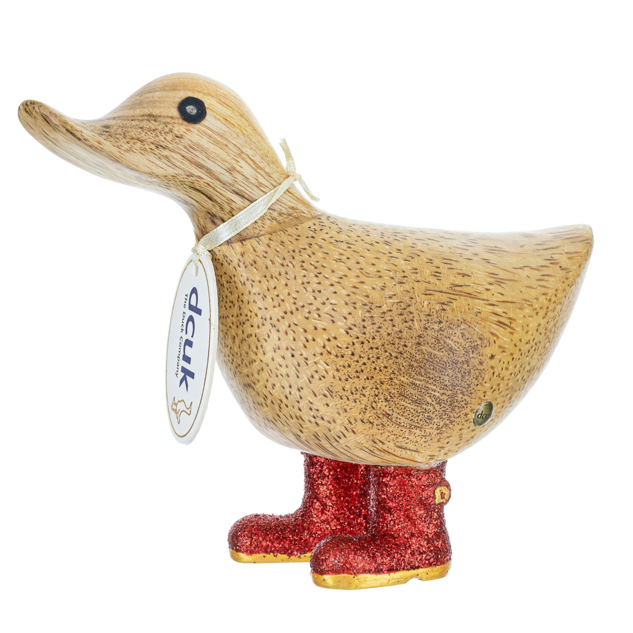 Small Wooden Disco Ducky in Red Sparkly Wellies - Duck Barn Interiors