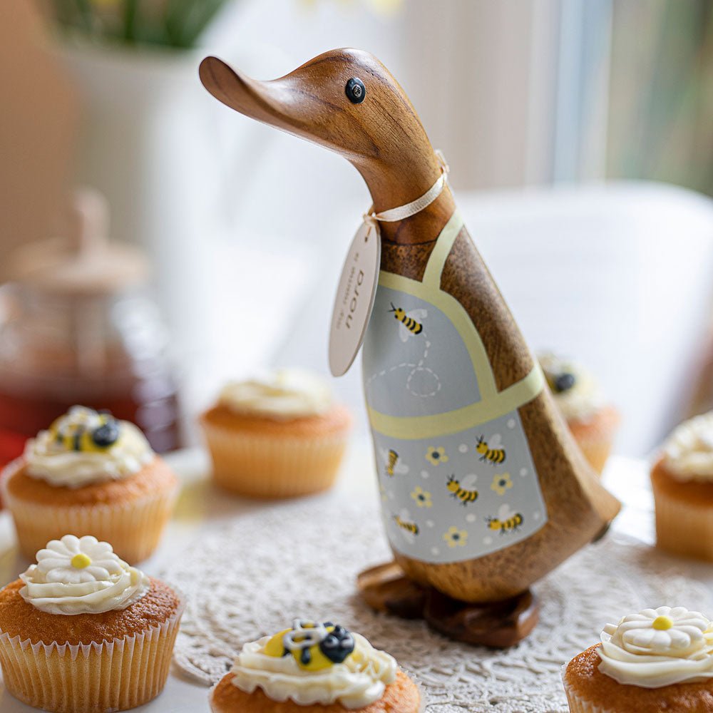 Small Wooden Duckling with Bee Print Apron - Duck Barn Interiors