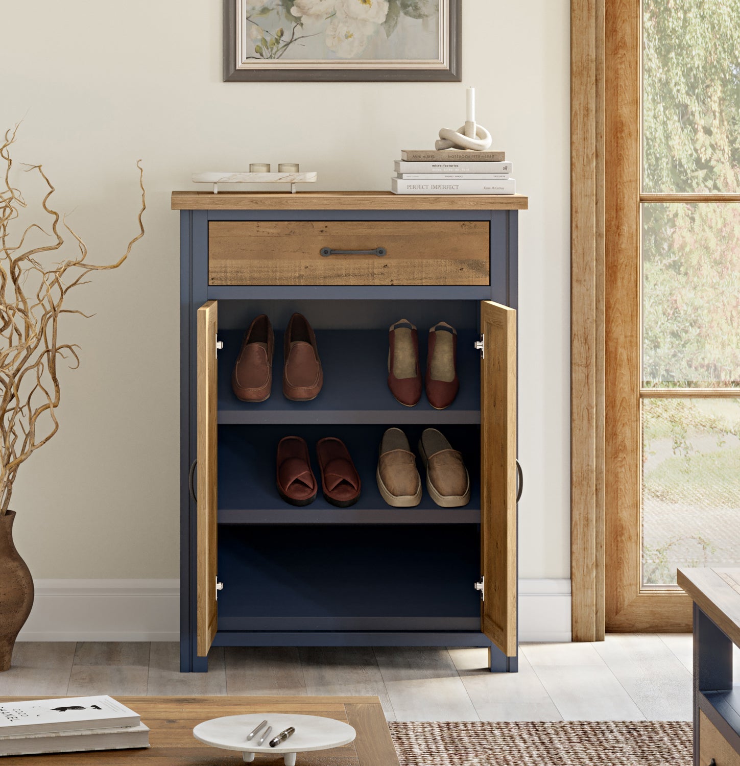 Splash of Blue Shoe Storage Cupboard With Drawer - Duck Barn Interiors