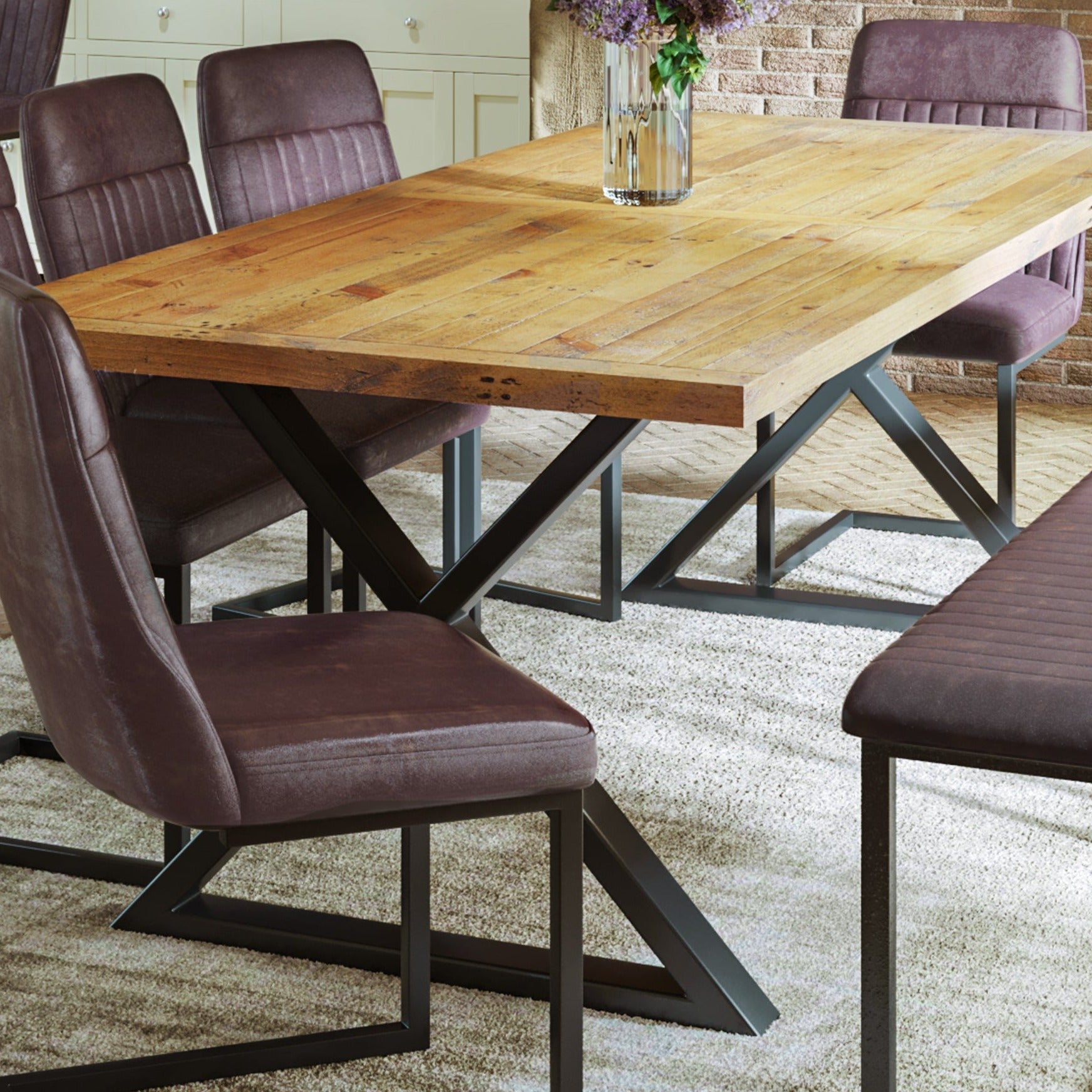 Urban Elegance - Reclaimed Dining Table - LARGE (Diagonal Leg) 6-10 Seater - Duck Barn Interiors