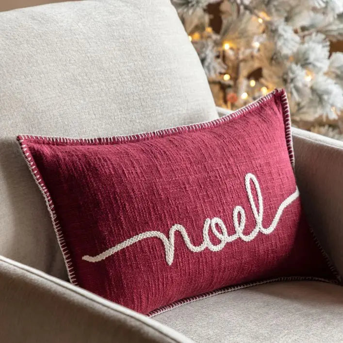 Heritage Noel Embroidered Cushion - Merlot