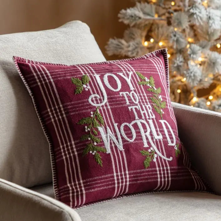 Heritage Joy To The World Cushion - Merlot