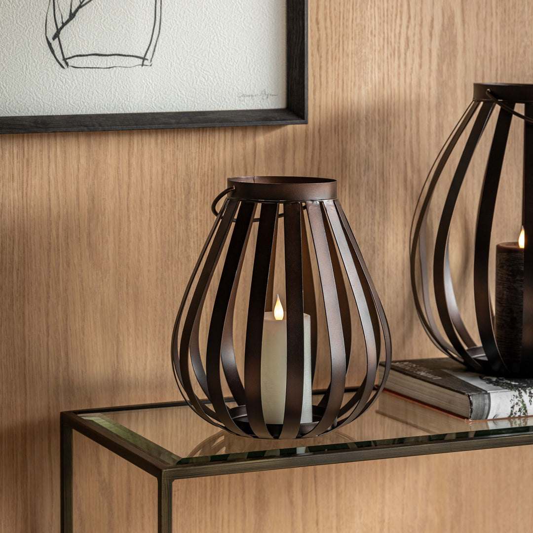 Metal Bulb Lantern - Brown Small