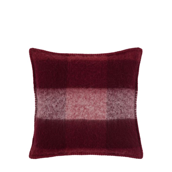 Check Faux Mohair Cushion - Merlot