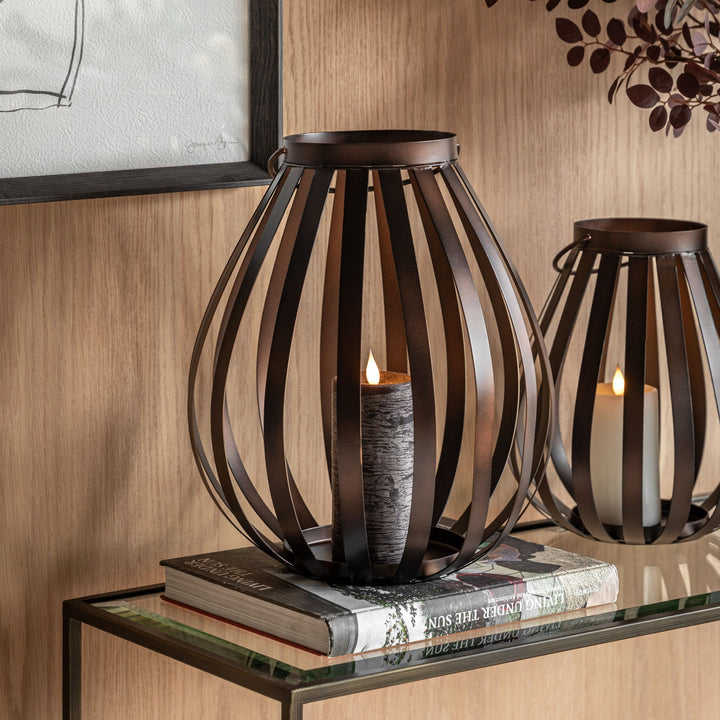 Metal Bulb Lantern - Brown Large