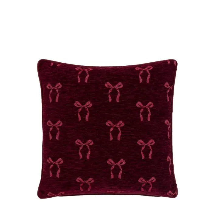 Heritage Bow Chenille Cushion - Merlot