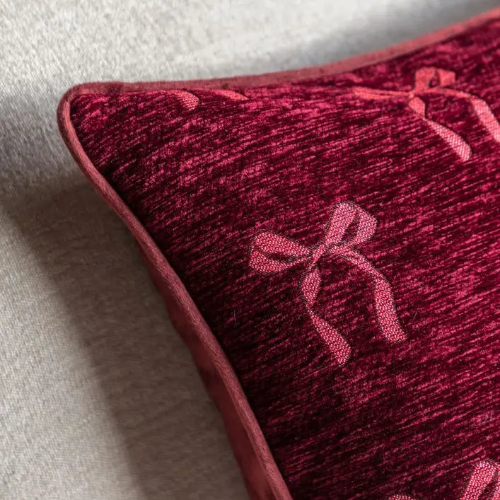 Heritage Bow Chenille Cushion - Merlot
