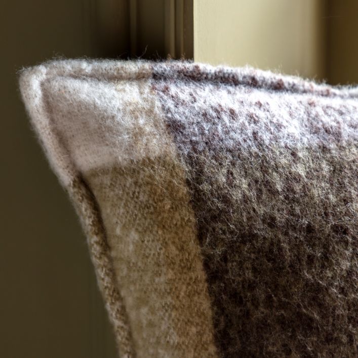 Check Faux Mohair Cushion - Olive