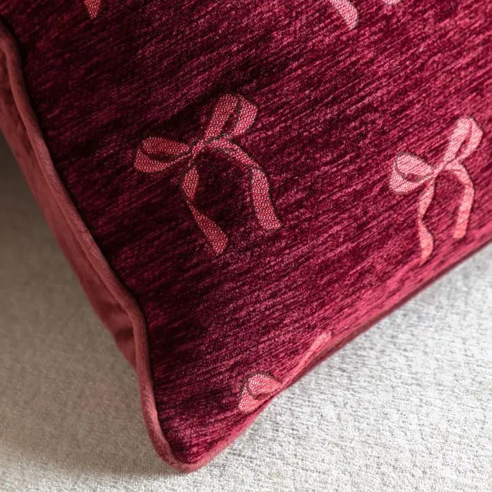 Heritage Bow Chenille Cushion - Merlot